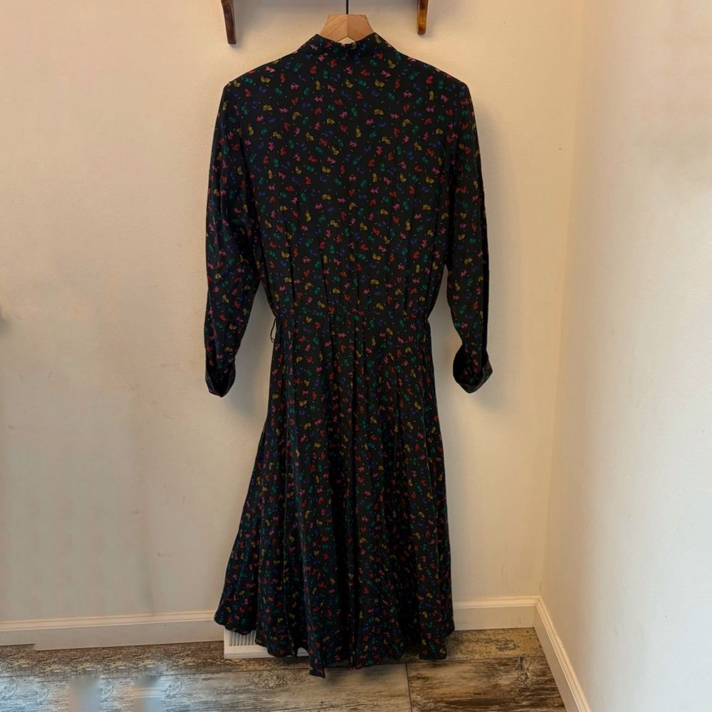 Vintage Garfinckel’s Black Geometric Print Silk Shirt Dress Size 10 - Picture 9 of 9